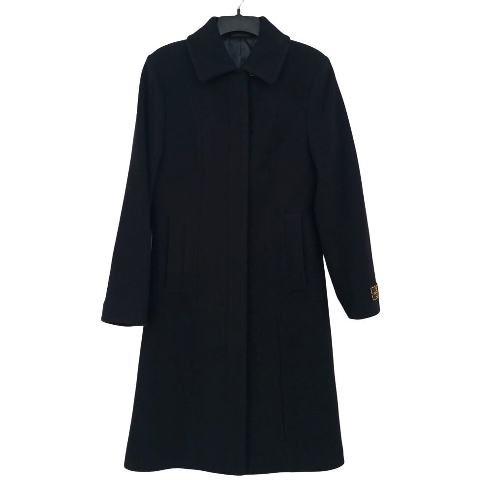 Brook Taverner Wool Cashmere Overcoat Black BURLINGTON Made In Italy Size 8